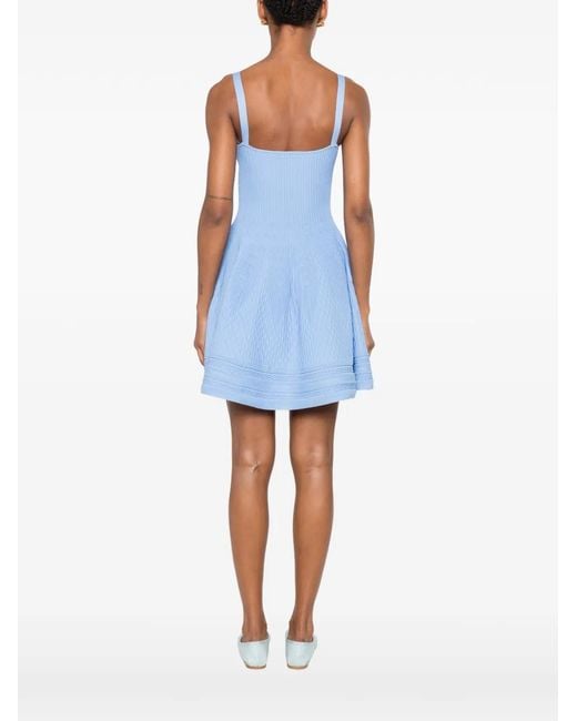 Maje Blue Ribbed-Knit Buckled-Strap Mini Dress