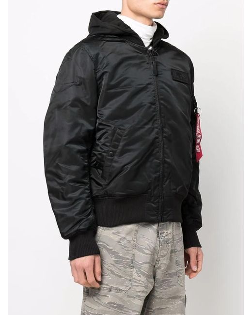 Alpha Industries Black Logo Zipped Bomber Jacket for men