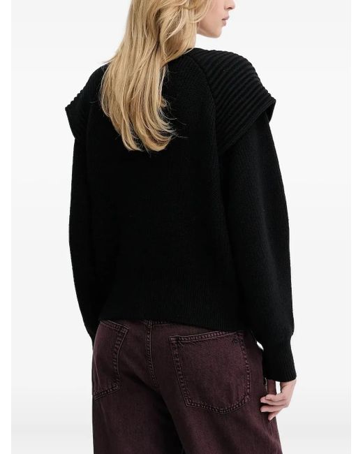 IRO Black Ribbed-Shoulder Wool Sweater