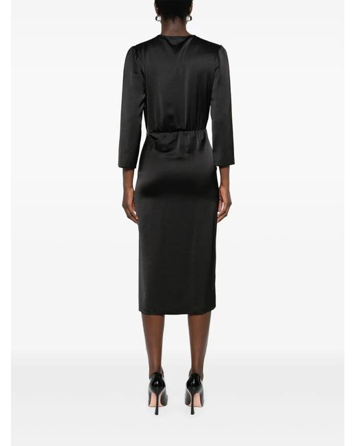 Nissa Black Pleat Ruffled Midi Dress
