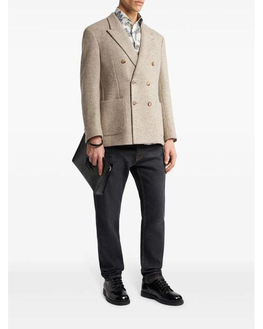 Etro Natural Double Breasted Wool Blazer for men