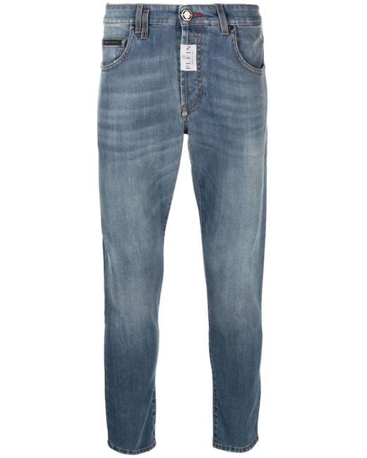 Philipp Plein Blue Logo-Patch Skinny Jeans for men