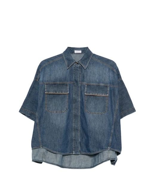 Brunello Cucinelli Blue Denim Cotton Shirt