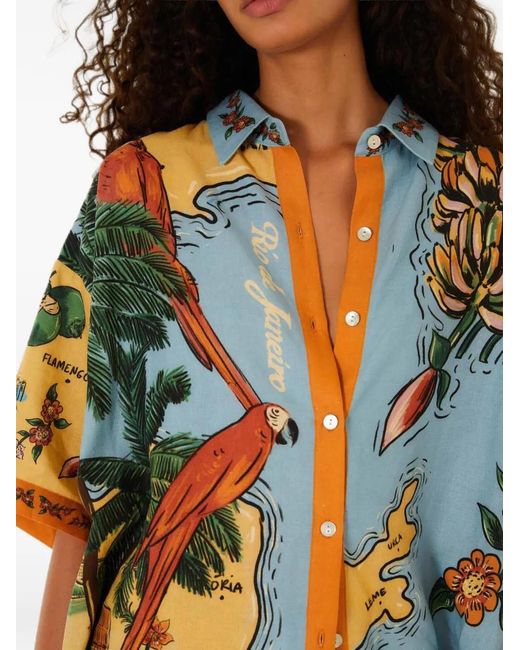 Farm Rio White Beaches Path Buttoned Shirt