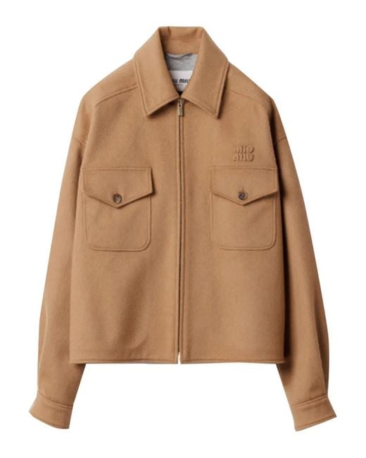 Miu Miu Brown Button-Flat Pocket Jacket