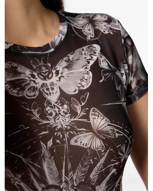 Philipp Plein Black Tulle Butterfly-Print T-Shirt