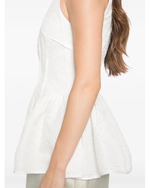 CECILIE BAHNSEN White Eira Matelassé Peplum Top