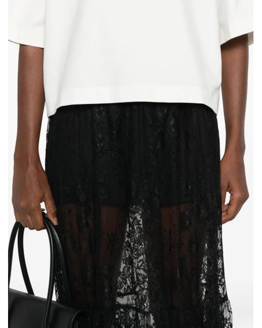 Hamza Black Snowflake Lace Maxi Skirt