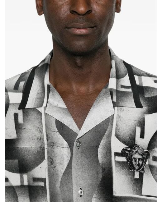 Versace Gray Greca-Print Shirt for men