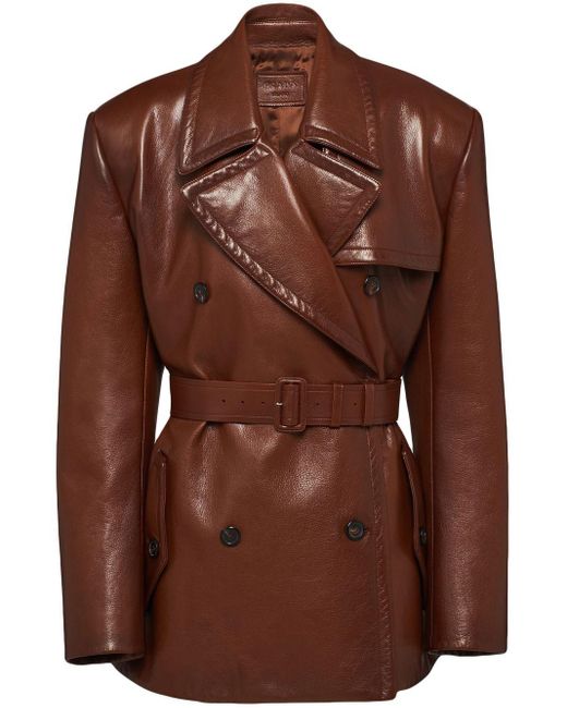 Prada Brown Double-Breasted Leather Jacket