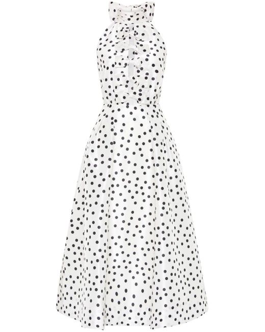 Rebecca Vallance White Polka Dot Halter Midi Dress