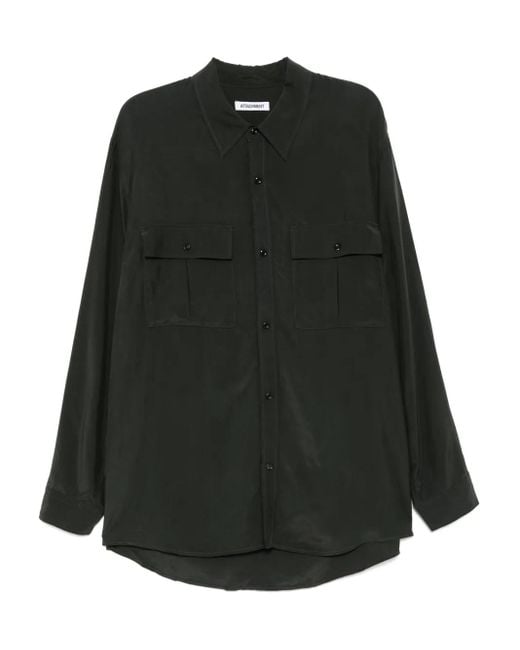 Attachment Fibril Taffeta Overhemd Met Opgestikte Zak in het Black voor heren