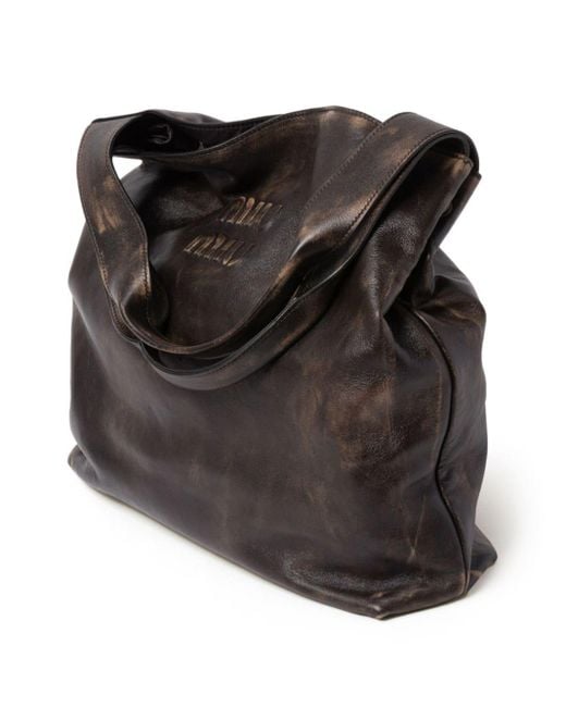 Miu Miu Black Logo-embossed Leather Tote Bag