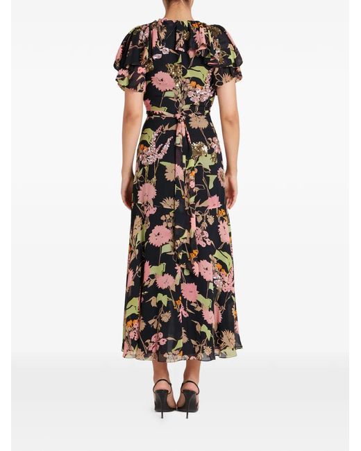 Temperley London Black Maisie Sequin-Embellished Floral-Print Dress