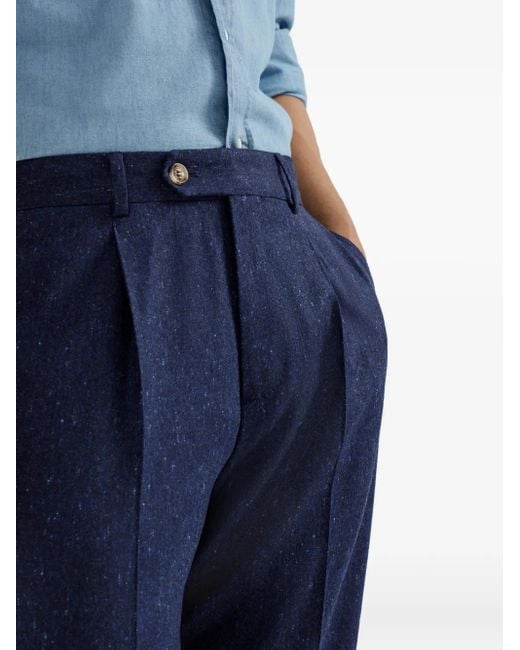 Brunello Cucinelli Melierte Hose Mit Falten in Blue für Herren
