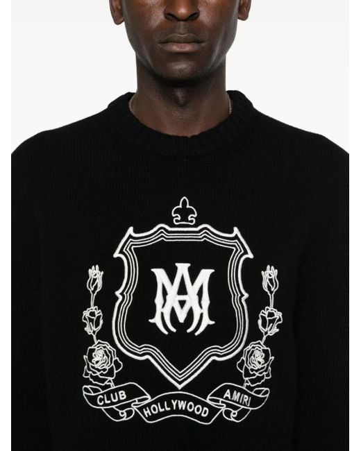 Amiri Black Logo-Embroidered Wool Sweater for men