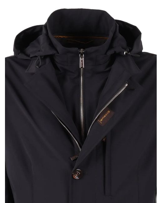 Moorer Blue Hooded Buttoned Jacket for men
