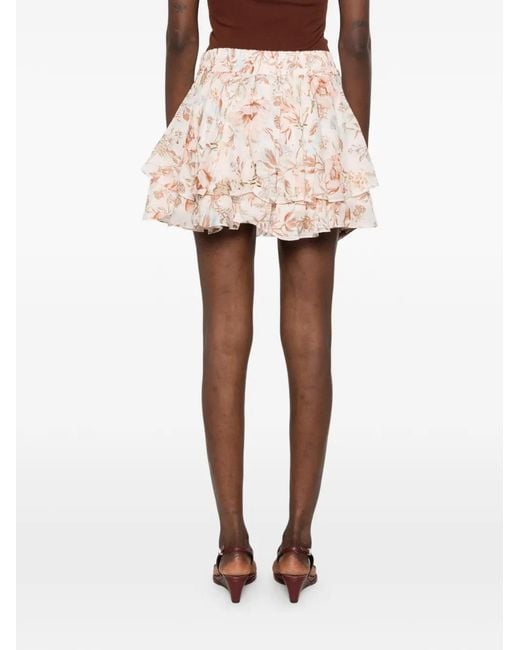 Hemant & Nandita Pink Ezra Floral-Print Ruffled Mini Skirt