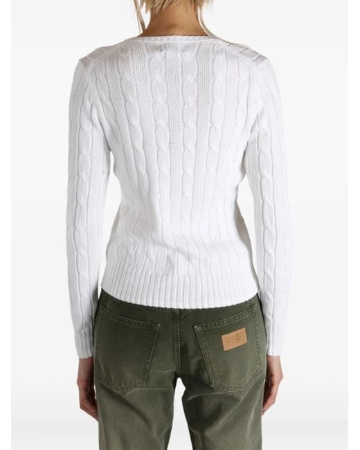 Polo Ralph Lauren Pullover Damen Weisser Pullover Zopfmuster Polo