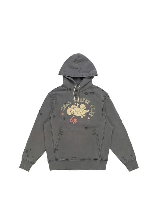 HTC Gray Distressed Graphic-Print Hoodie for men