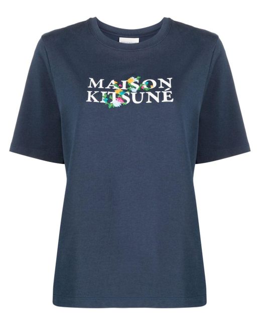 Maison Kitsuné Blue T-Shirt mit Logo-Print
