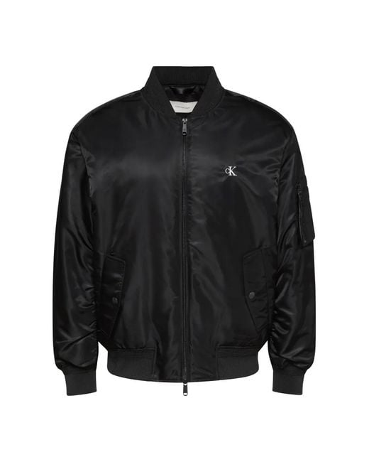 Calvin Klein Black Logo-Embroidered Bomber Jacket for men