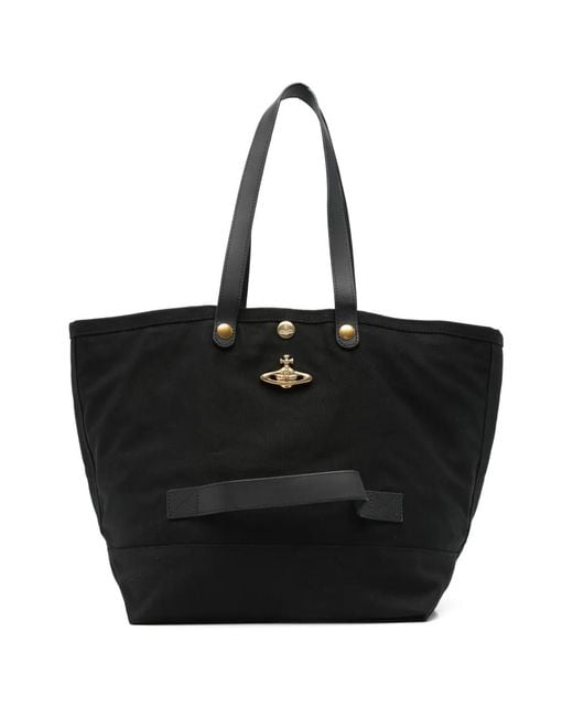 Vivienne Westwood Black Logo Orb-Embellished Tote Bag