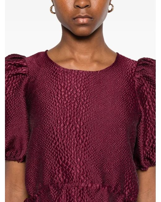 Vestido de manga farol a capas Sea de color Red