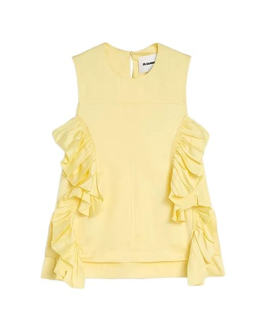 Jil Sander Yellow Ruffled Sleeveless Top