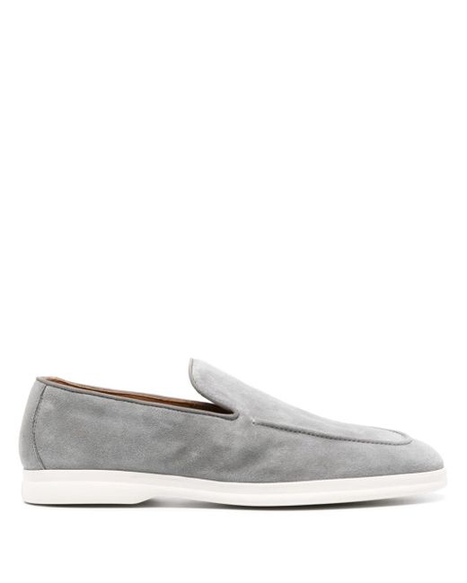 Doucal's White Moc-stiching Suede Loafers for men