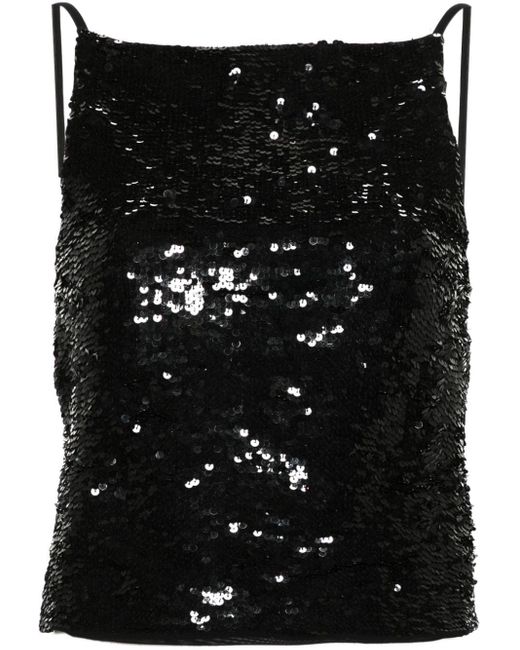 P.A.R.O.S.H. Black Sequin-Embellished Open-Back Top