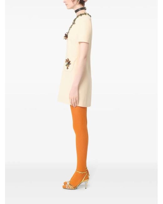 Valentino Garavani Crepe Couture Embroidered Mini Dress in Natural