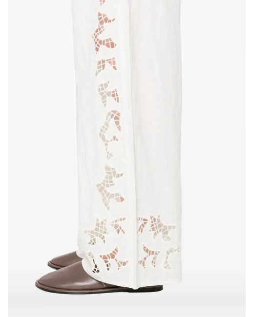 Alice + Olivia White Tanya Embroidered Eyelet Trousers