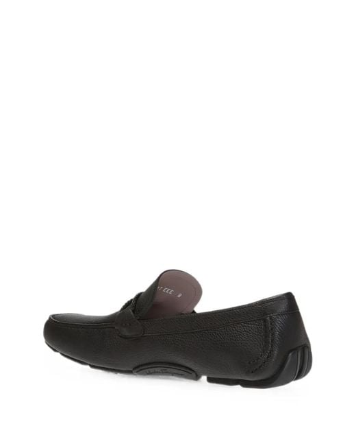 Ferragamo Black Gancini Pebbled Leather Loafers for men