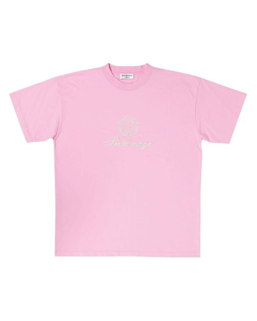 Balenciaga Pink Qixi Crest Cotton T-shirt