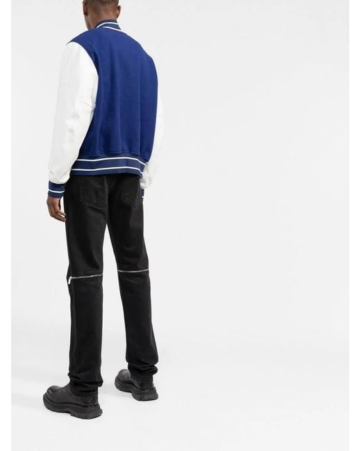 Givenchy Blue Logo-Detail Leather-Sleeve Varsity Jacket for men