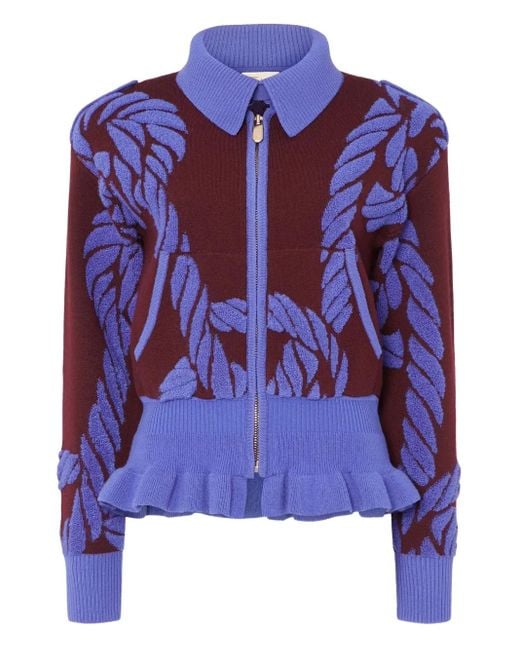 Temperley London Blue Geometric-Pattern Cardigan