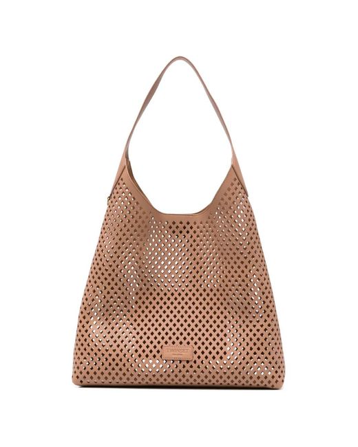 Twinset Brown Perforated Shoulder Bag