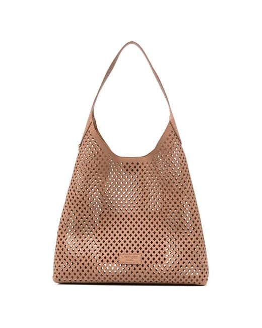 Twinset Brown Perforated Shoulder Bag