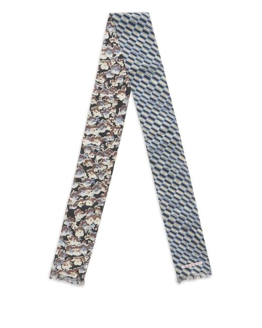Marni Blue Silk Scarf With Contrast Prints