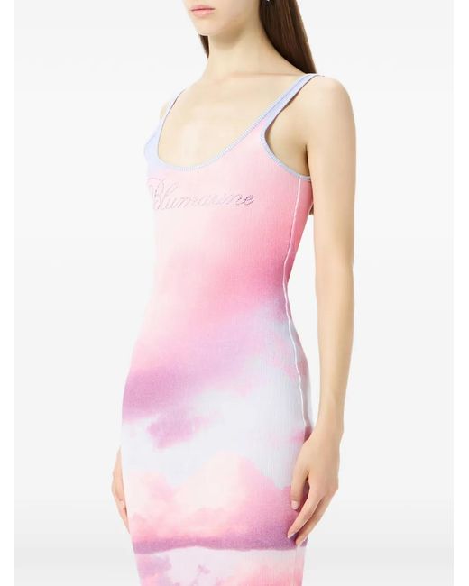 Blumarine Pink Robe Mi-Longue À Imprimé Graphique