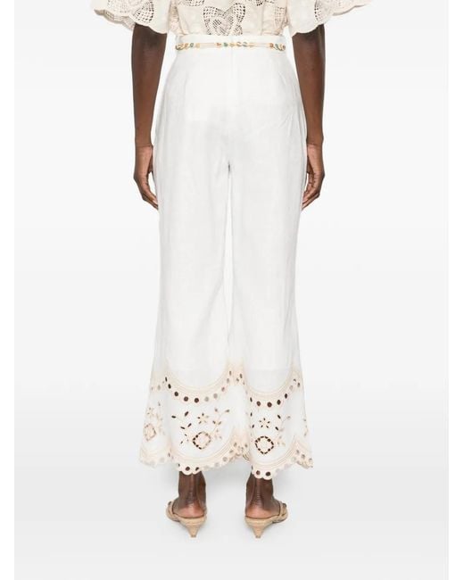 Zimmermann White Wanderlust Beaded Embroidered Trousers