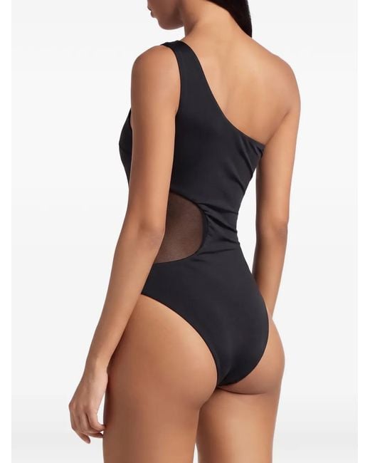 Philipp Plein Black One-Shoulder Cutout Swimsuit