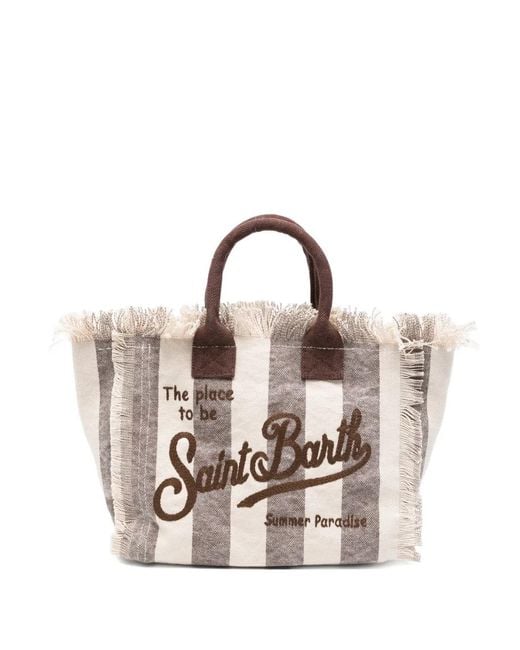 Mc2 Saint Barth Natural Colette Striped Frayed Tote Bag