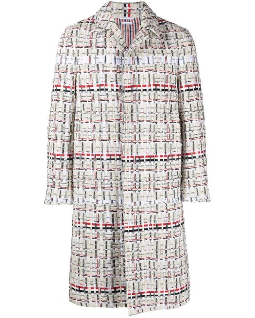 Thom Browne White Single-breasted Tweed Coat for men