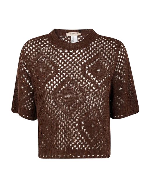 Twinset オープンニット ショートスリーブトップ Brown