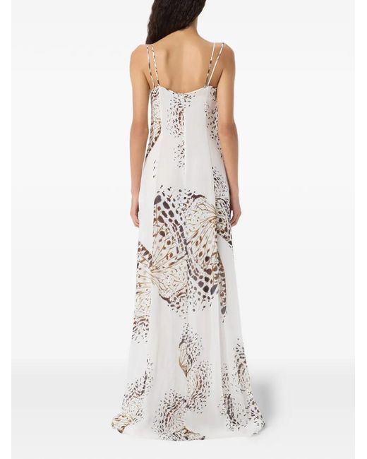 Blumarine White Butterfly-Print Asymmetric Dress