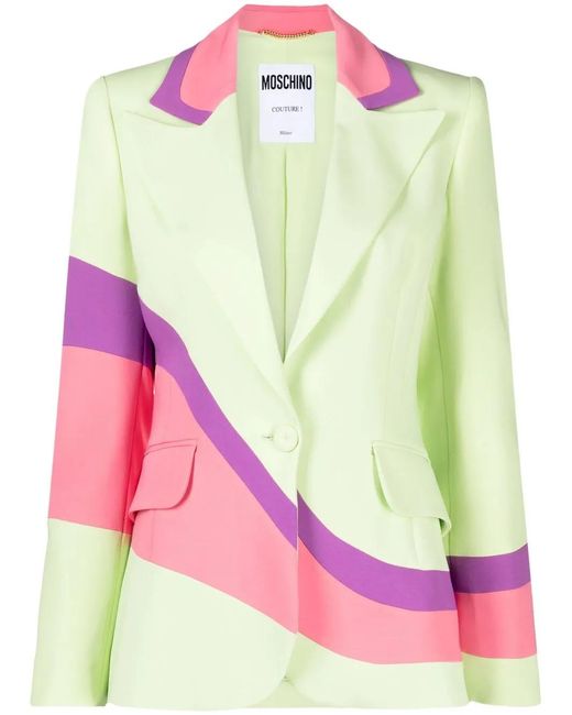 Moschino Green Colour-Block Single-Breasted Blazer