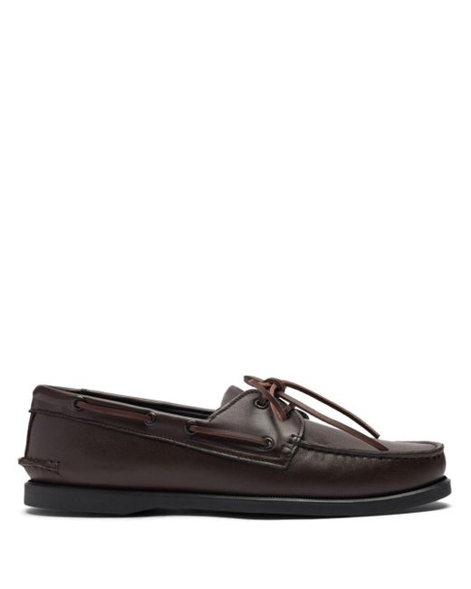 Scarosso Brown Smooth-Leather Boat Shoes for men