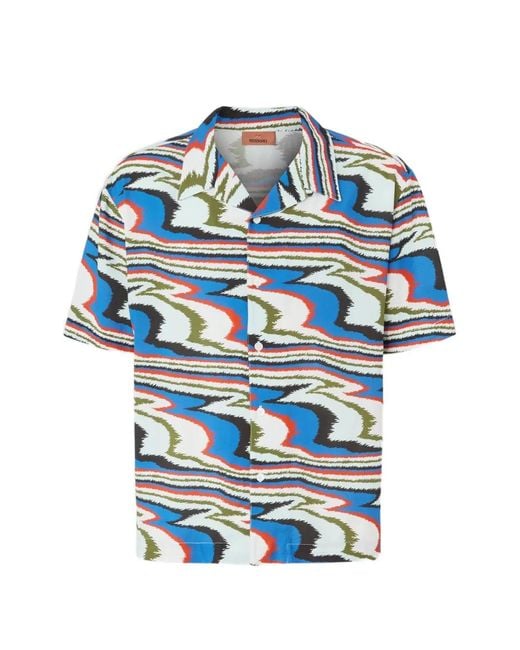 Missoni Blue Abstract-Print Short-Sleeve Shirt for men